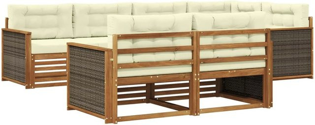 vidaXL Outdoor-Sofagarnitur aus Akazienholz in L-Form mit Kissen, Natur und Creme - Bild 1