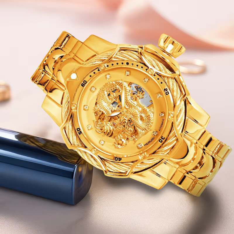 MEIRUIQI Armbanduhr, Automatik, Edelstahl, Gelbgold, Herren - Bild 4