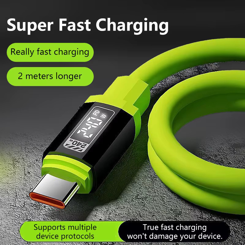 240W 10A USB-C auf USB-C Silikon-Schnellladekabel für Samsung, iPhone und Xiaomi in Grau oder Grün - Bild 2
