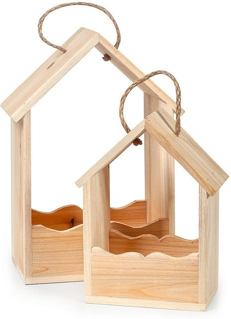 VBS Pflanzkasten-Blumenampel aus Fichtenholz mit Juteband in Beige - Bild 1