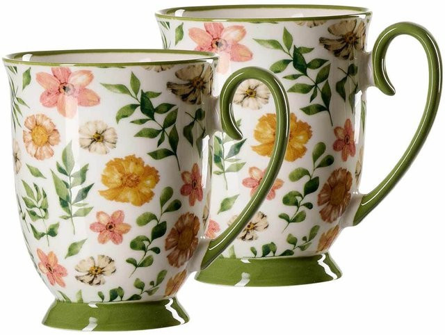 Ritzenhoff & Breker Henkelbecher Malo aus Porzellan, 2er Set, Floral Green Multicolour, 320 ml - Bild 1