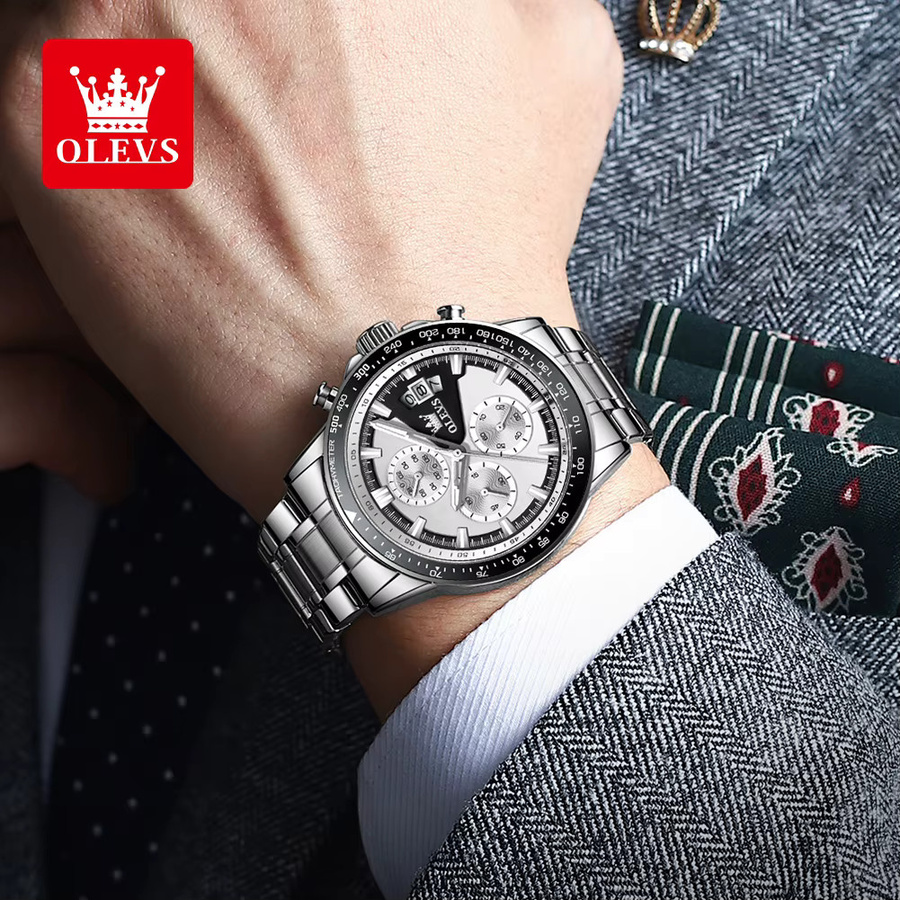 OLEVS Chronograph, Quarz, Edelstahl, Weiß, Herren - Bild 3