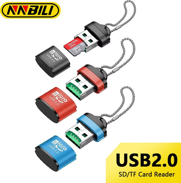 NNBILI Mini-USB und Micro-USB zu 2.0 Adapter mit SD/TF-Speicherkartenleser in Grün für Computer, Laptop und Notebooks - Bild 1
