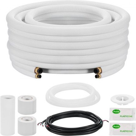 VEVOR Kältemittelleitung aus Kupfer mit PE-Isolierung, 15,24 m Länge, Durchmesser 6,4 mm und 9,5 mm, Weiß, für Mini-Split-Klimaanlagen, HVAC oder Wärmepumpensysteme - Bild 1