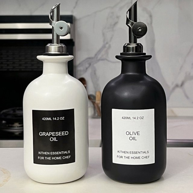 LISM Keramik Ölflasche für Olivenöl, Essig und Sojasauce, Weiß, 430 ml - Bild 1