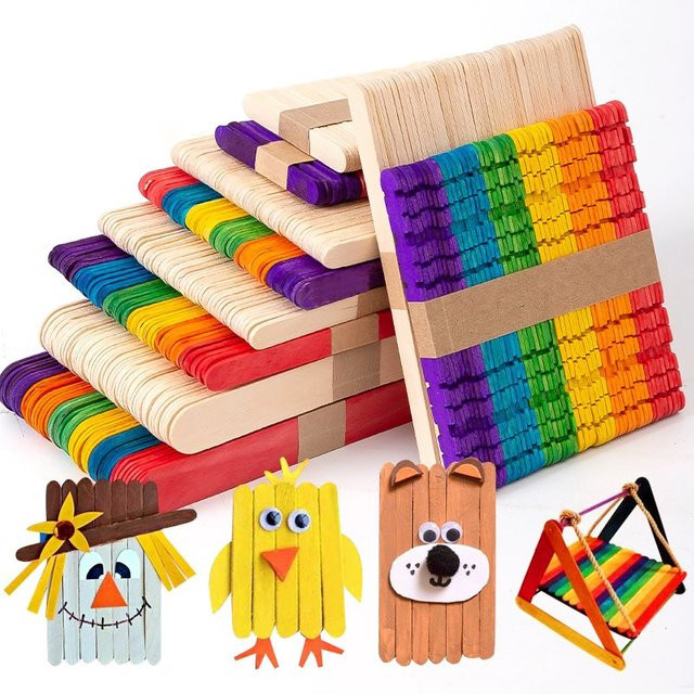 50 Stück natürliche Holzstäbchen aus Holz für kreatives DIY-Basteln und Kinderhandwerk in Mehrfarbig - Bild 1
