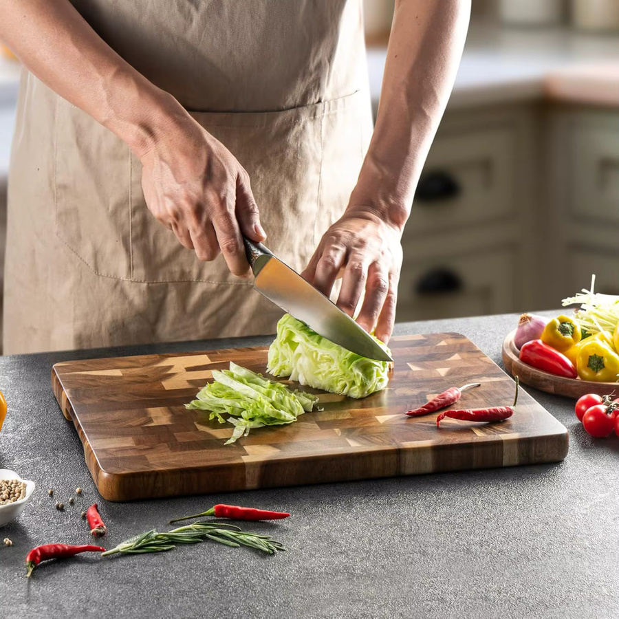 Dofiki End Grain Holzschneidebrett aus Holz, rechteckiges Butcher Block Schneidebrett in Braun, B/T/H: 42,0 x 30,0 x 2,5 cm - Bild 5
