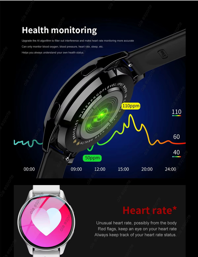 Ola Esporte Smartwatch, 1,39 Zoll, Schwarz, Silikon, Unisex - Bild 3