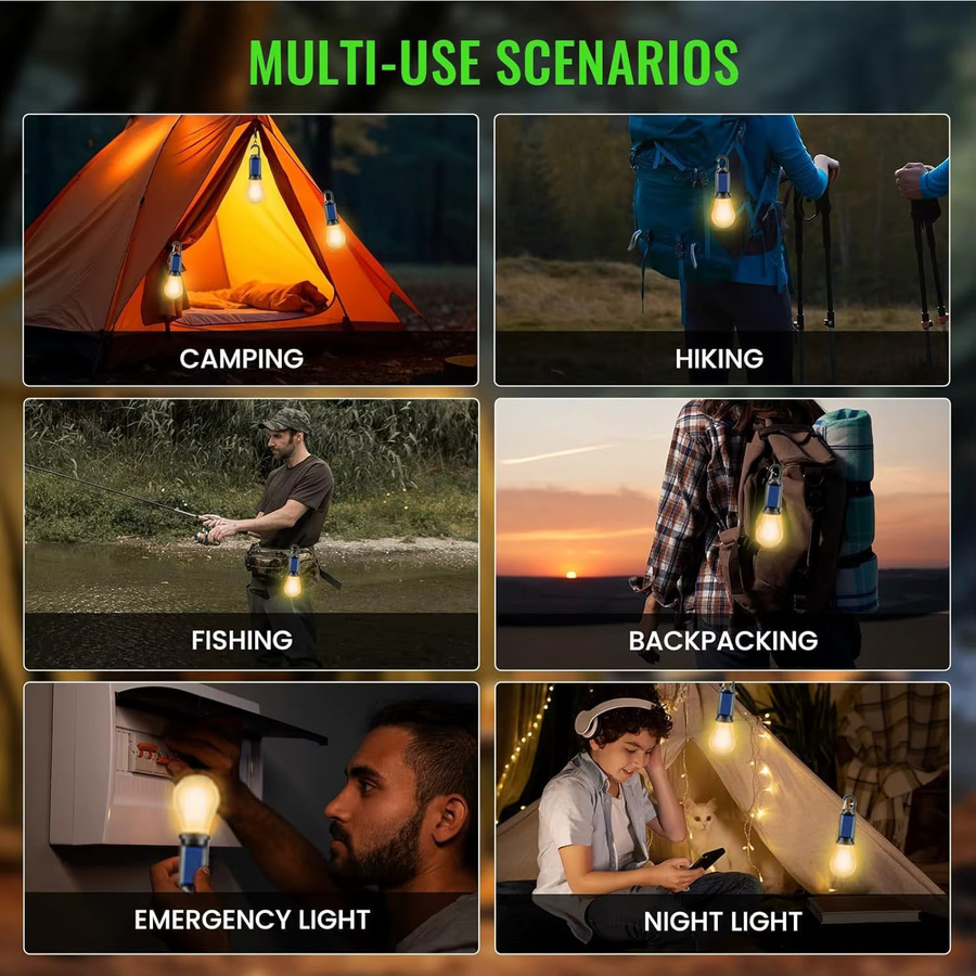 XIWANGFIRE Tragbare LED Camping Lampe mit Solar- und USB-Ladefunktion, Wasserdichtes Outdoor Nachtlicht in Schwarz mit Warmweißem Licht und Haken zur Aufhängung - Bild 4