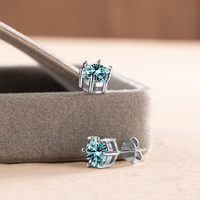 BIJOX STORY Ohrstecker, Sterlingsilber, Moissanit, blau-grüner Edelstein, Unisex - Bild 1