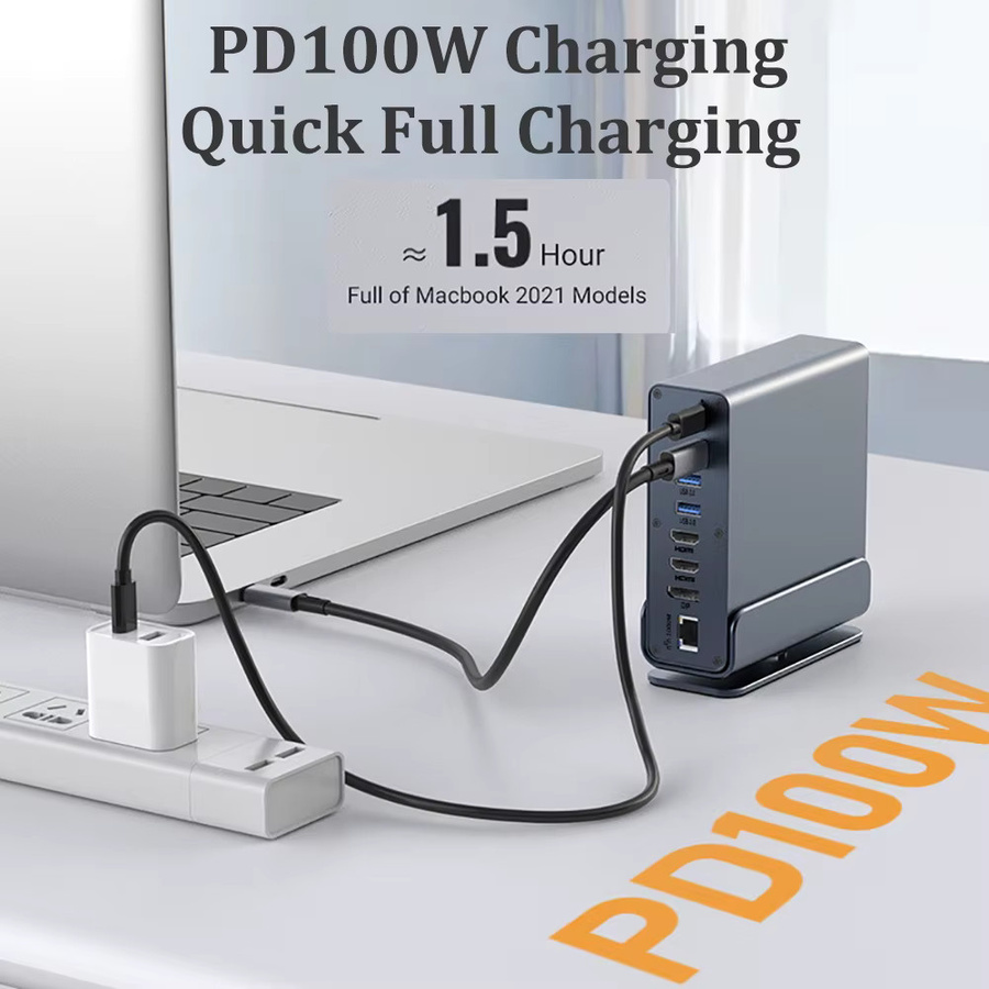 Kebidumei 15 in 1 USB C Docking Station in Grau mit HDMI, DisplayPort 4K UHD, RJ45 Gigabit Ethernet, USB 3.0, PD 3.0, SD/TF Kartenleser und 3,5 mm Audio Anschluss - Bild 3