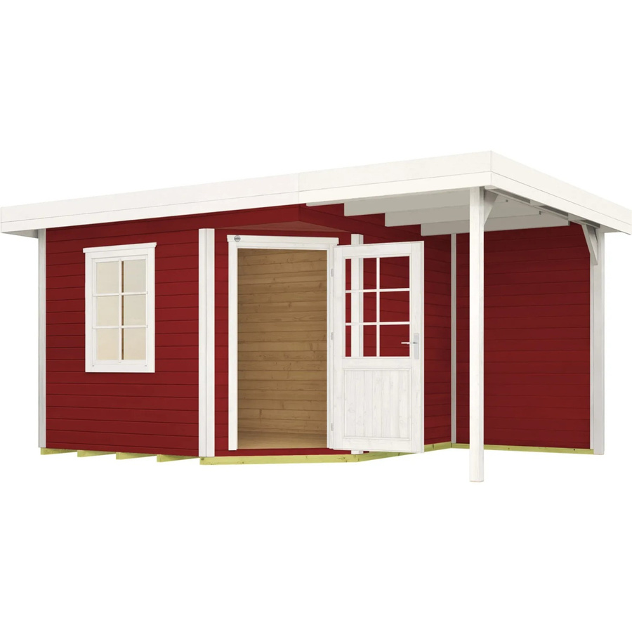 WEKA Gartenhaus 213 Plus Gr.2 A aus europäischer Fichte mit Flachdach und Vordach in Schwedenrot, B/H/T: 500 x 259 x 339 cm - Bild 2