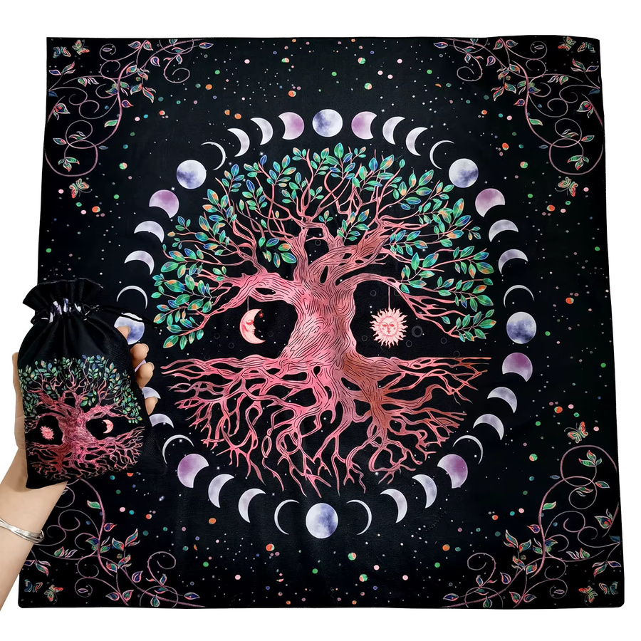 Tarot Karten Tischdecke aus Samt mit passender Tasche, quadratische Spielmatte für Brettspiele und Altar, Multicolour, B/B: 73,66 x 73,66 cm - Bild 2