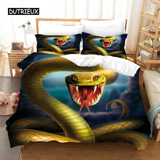 Bettwäsche-Set mit Schlangen-Design von Binchi Outdoor Product, 3D-Digitaldruck aus Mikrofaser, Mehrfarbig, B/H: 135 x 200 cm - Bild 1