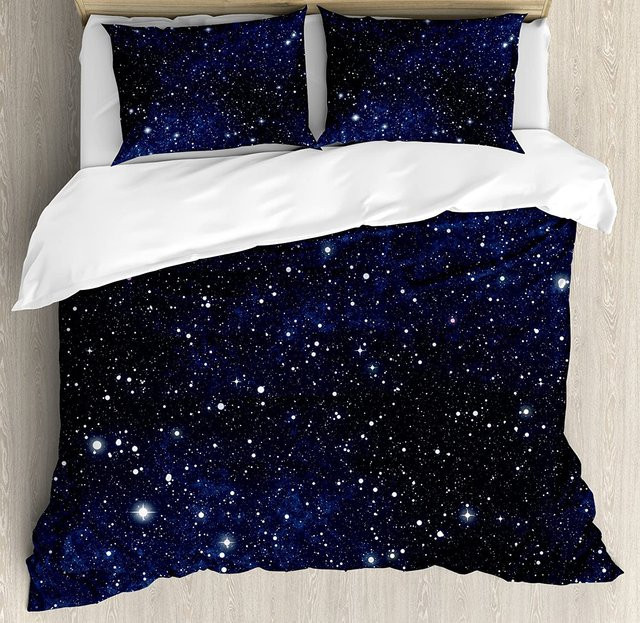 Bettwäscheset mit Sternenhimmel von Binchi Outdoor Product in Dunkelblau, 3-teiliges Galaxie-Bettwäsche-Set aus Mikrofaser für Kinder, Breite: 150 cm, Länge: 200 cm - Bild 1