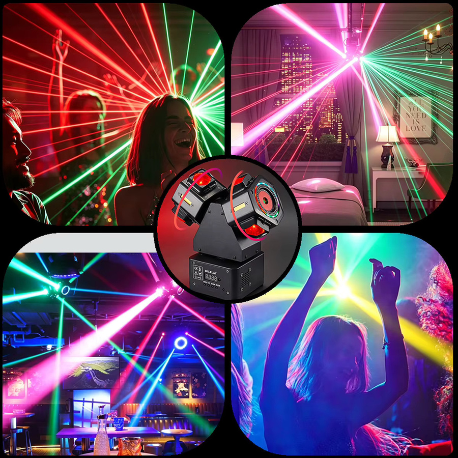 QUNAO Dual-Head Mini Moving Head Light mit 120W LED, Laser und Stroboskop, RGB-Farben, DMX512 und Soundaktivierung, Schwarz - Bild 5