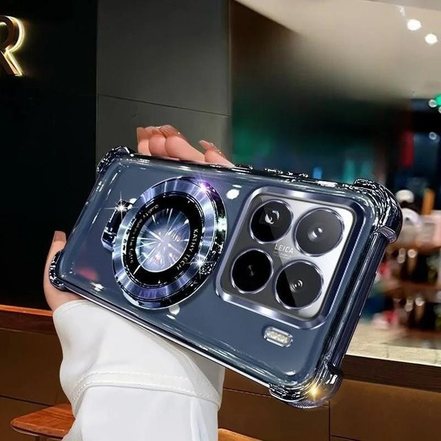 Stoßfeste Silikon Hülle für Xiaomi 15T 14T 13T Pro mit magnetischem Ständerhalter in Transparent - Bild 1