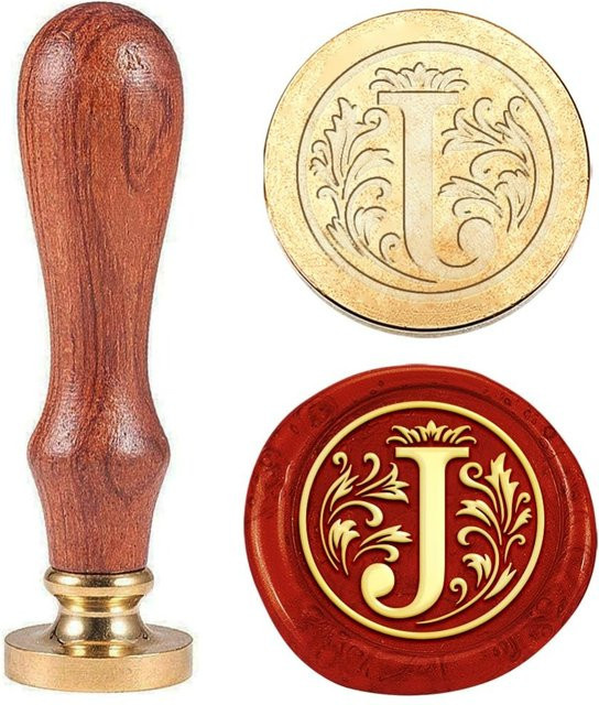 Wachssiegelstempel Buchstabe J mit abnehmbarem Messingstempel und Holzgriff für Umschläge und Hochzeitsdekoration - Bild 1