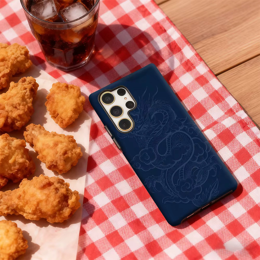 Indigo Dragon Clouds Handyhülle für Samsung Galaxy S25 Ultra, S24 und S23 Ultra Plus in Blau, stoßfeste doppellagige Rückseite - Bild 4
