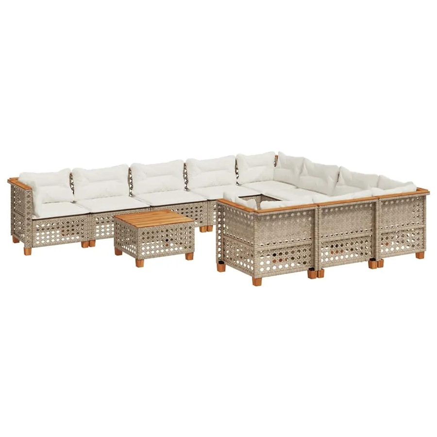 vidaXL 11-teilige Garten-Sofagarnitur aus Poly-Rattan und Akazienholz in Beige und Cremeweiß - Bild 2