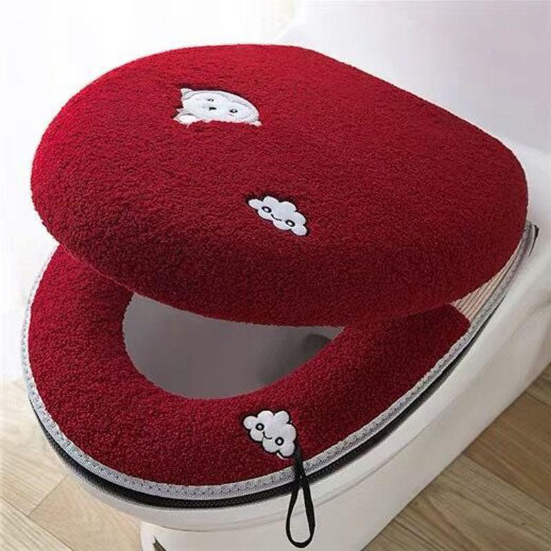 Yiran Furniture Waschbarer Toilettensitzbezug mit Deckel aus Baumwolle, wasserdichtes und rutschfestes Kissen mit Reißverschluss, 2 Stück - Bild 2