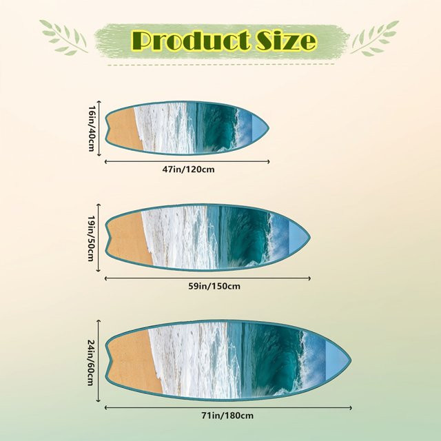 VIKAMA Teppich in Surfboard-Form mit Wellenmuster und Ozean-Design, Mehrfarbig - Bild 1