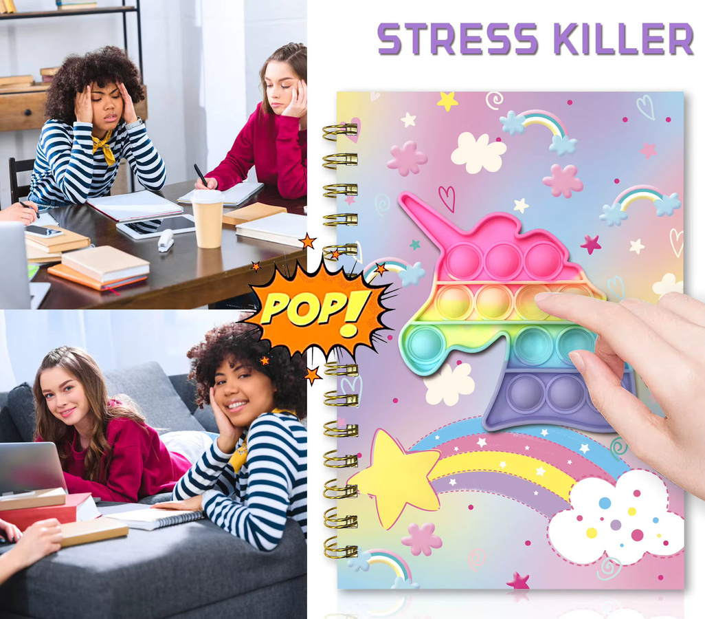 Pop-Notizbuch für Kinder als A5 Tagebuch mit 6 mehrfarbigen Stiften, Softcover mit linierten Seiten zum Schreiben und Zeichnen - Bild 2