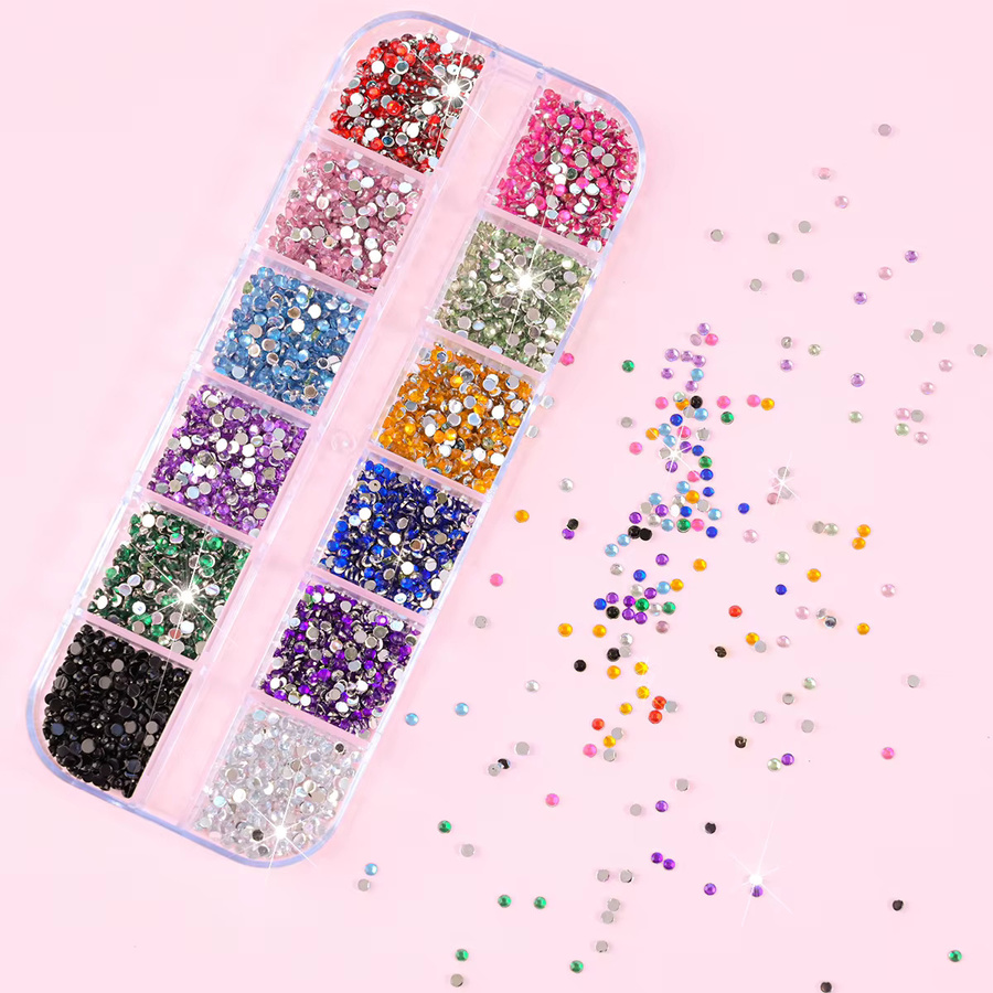 Strass Nägel Kunst Accessoires, 12 Farben, 2mm, Glänzend, 3D Acryl - Bild 3