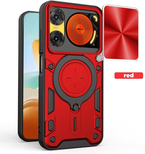 Mooshion Metallring Kamera Schutz Hülle mit drehbarem Halter für ZTE Music 2 4G, nubia Neo 3, nubia 2 Focus Pro, zte Blade A75 Armor und nubia Focus Pro in Rot - Bild 1