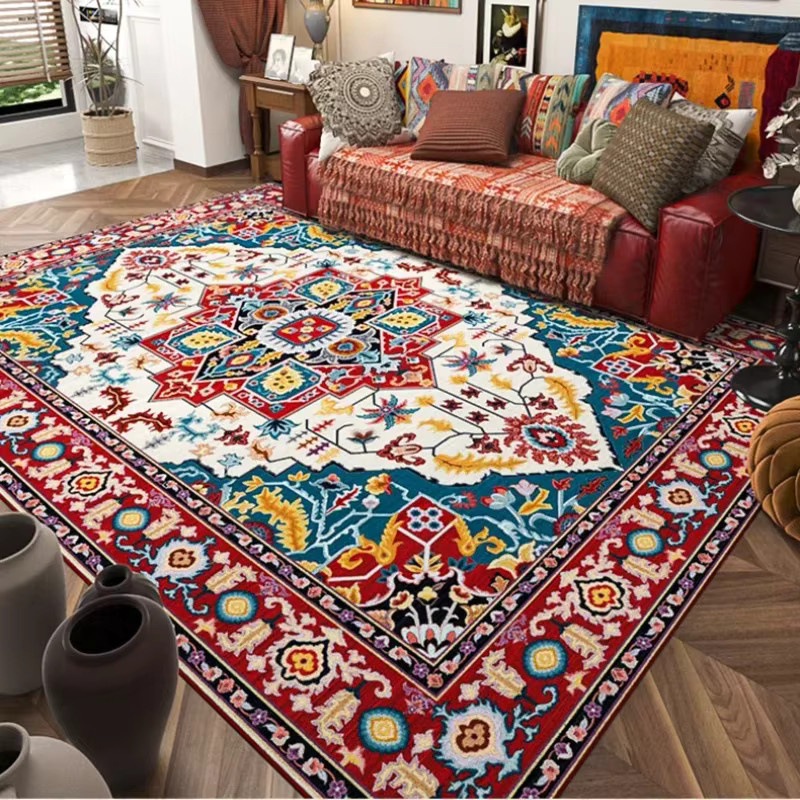 VIKAMA Teppich im Retro-Bohemian-Stil mit floralem Muster, mehrfarbig, für Wohnzimmer und Schlafzimmer - Bild 1