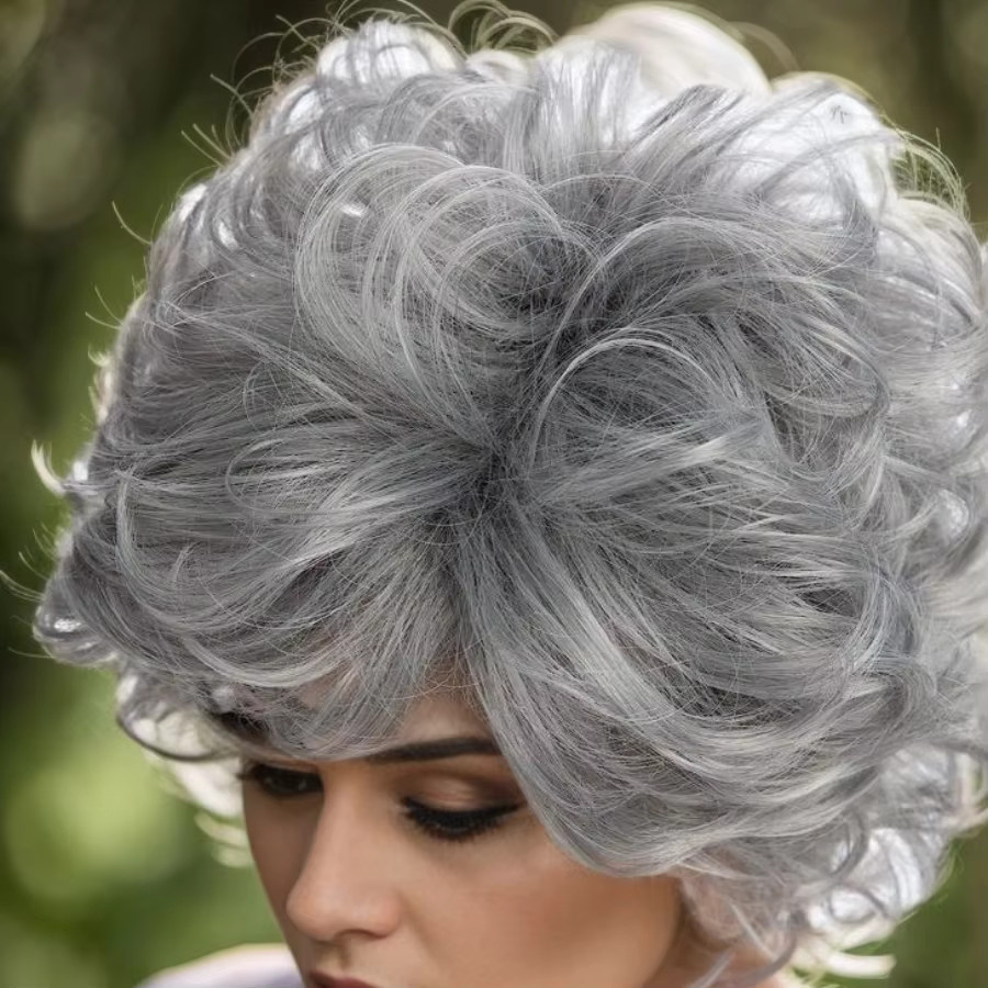 LEKSE Perücke, silbergrau, Pixie-Locken mit Pony, Synthetik - Bild 3