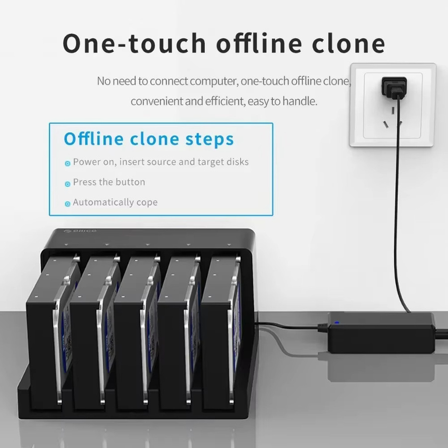 ORICO 5-Bay SATA zu USB 3.0 Festplatten-Dockingstation für 2,5 und 3,5 Zoll HDD/SSD mit Offline-Klonfunktion, Schwarz - Bild 2