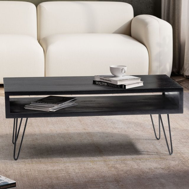 Finebuy Couchtisch aus Mangoholz in Schwarz, rechteckiger Wohnzimmertisch im Industrial Design - Bild 1