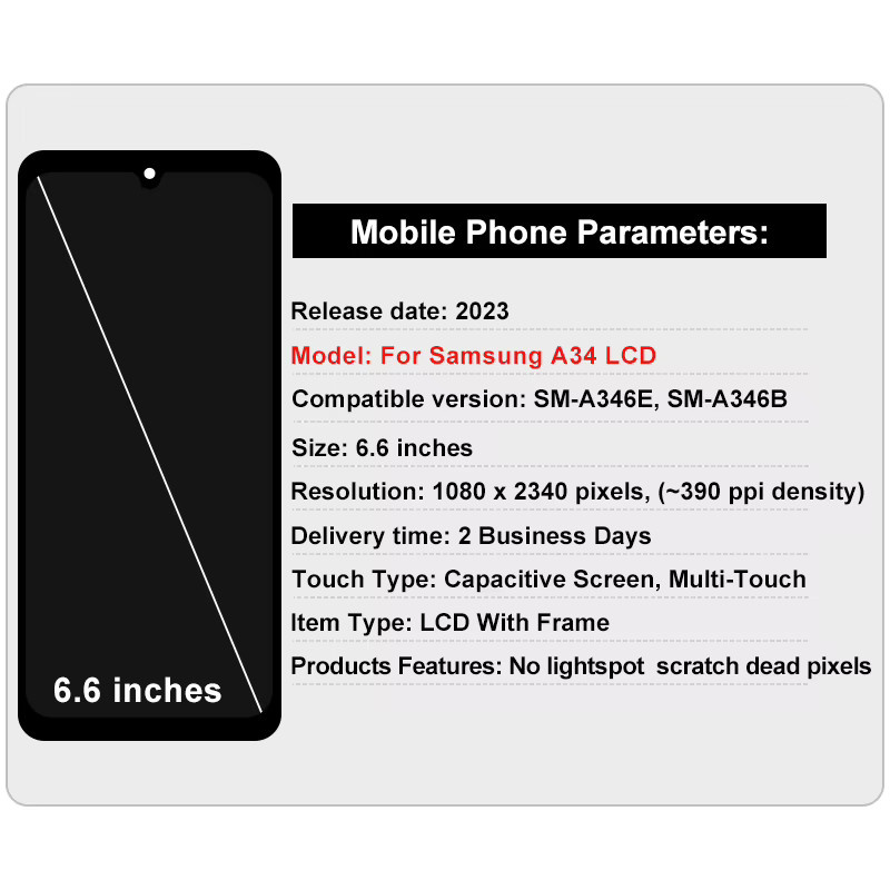 Samsung Galaxy A34 AMOLED Display mit Touchscreen Digitizer Montage in Schwarz (SM-A346E SM-A346B) - Bild 2