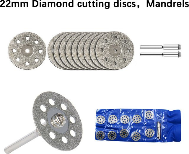 10 Stück Diamant-Trennscheiben mit 22 mm Durchmesser und Schleifscheibenwellen zum Schneiden von Metall, Kunststoff und Holz für elektrische Drehwerkzeuge - Bild 1