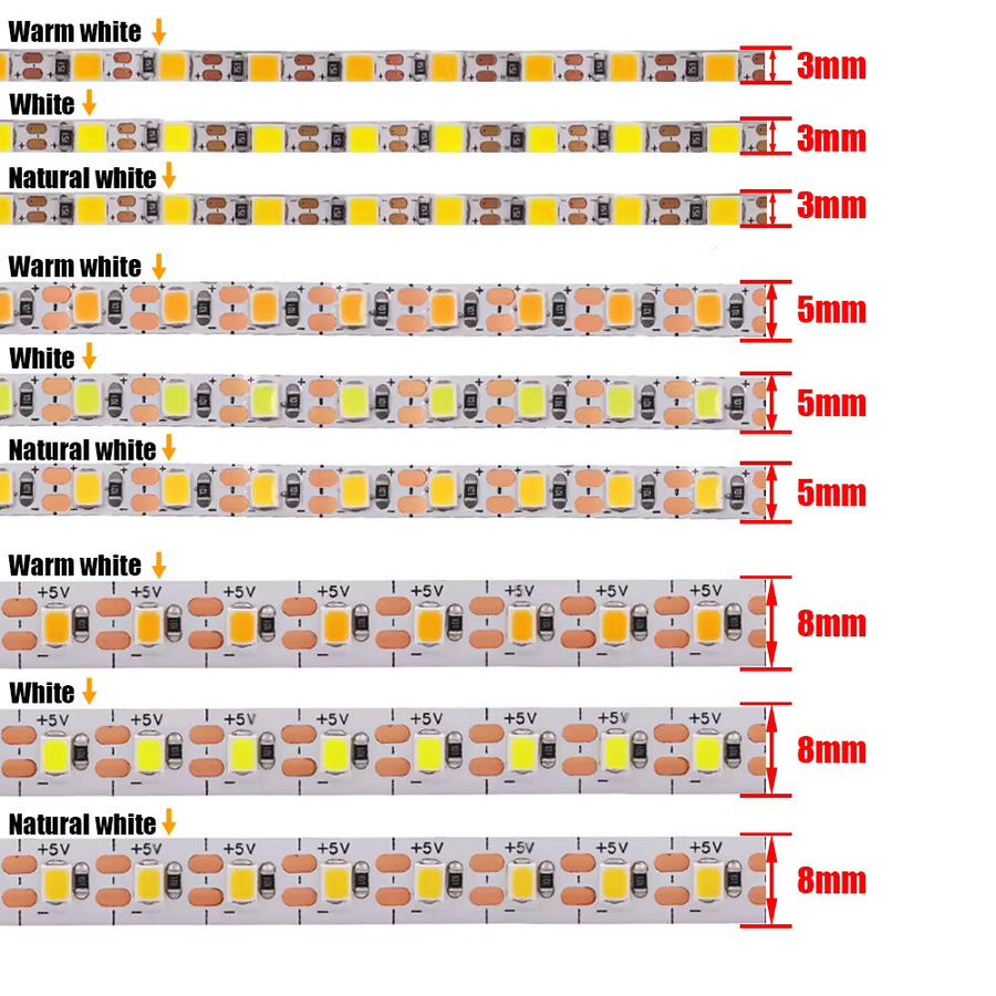 Ultradünner PCB-LED-Streifen 5V mit 120 LEDs/m in Warmweiß, flexibles 2835 SMD LED Band, Breite: 8 mm, Schutzart IP21, nicht wasserdicht - Bild 2