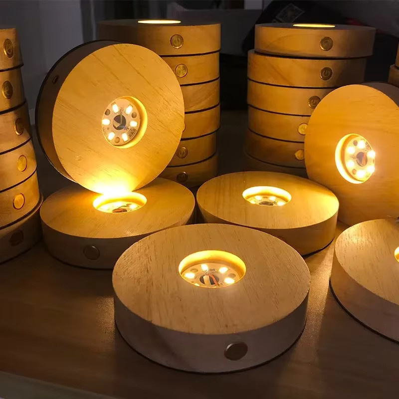 LINYILIGHT Kabelloses LED-Nachtlicht mit Kristallkugel und Holzsockel, Rund, RGB und 3 Farben, Braun/Transparent - Bild 5