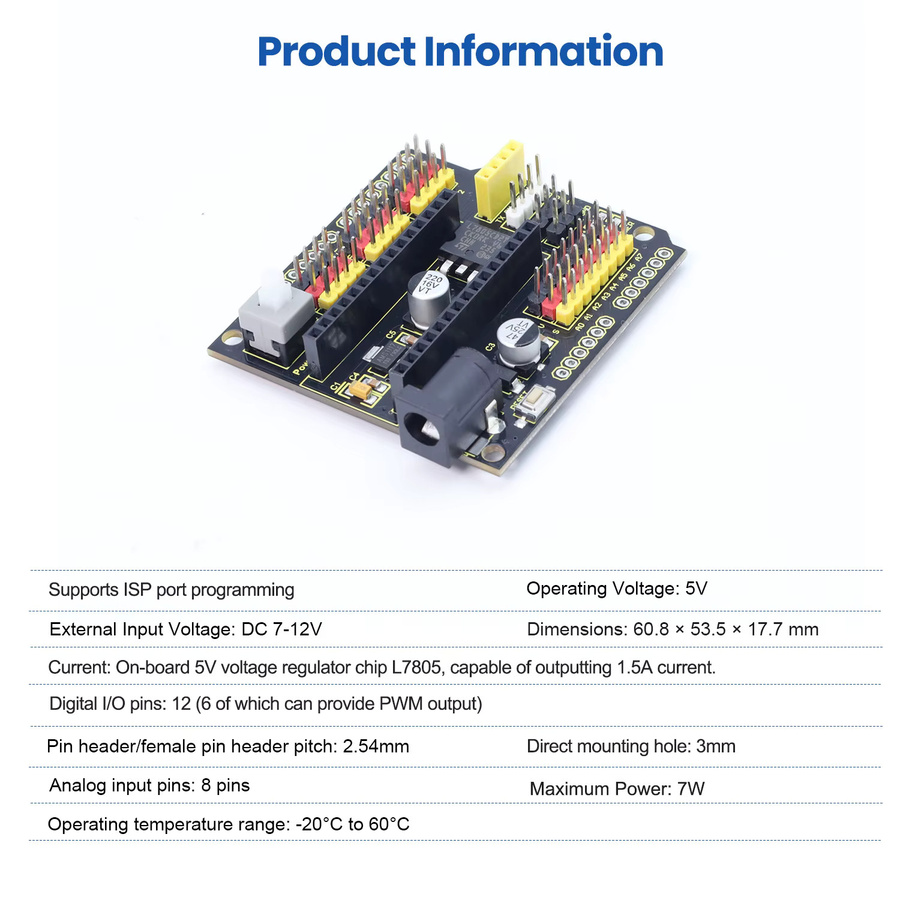 KEYESTUDIO Nano-Erweiterungsplatine in Schwarz, kompatibel mit Arduino Nano 3.0 und Nano 4.0, mit Unterstützung für ISP-Port-Programmierung - Bild 2