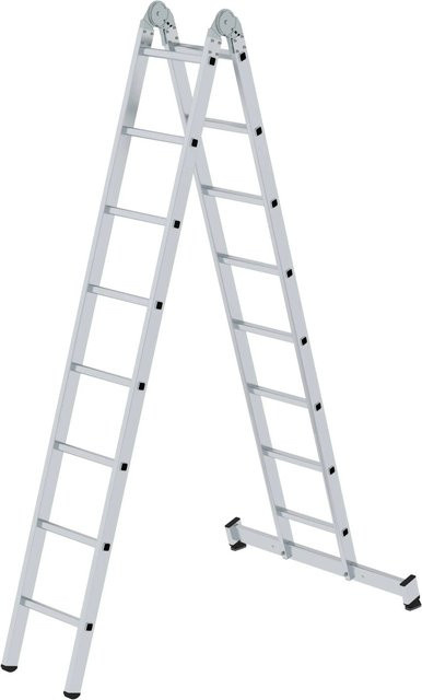 PROREGAL Klappleiter 2-teilig mit Traverse, 2 x 8 Sprossen, Silber - Bild 1