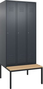 C+P Spind Classic PLUS Garderobenschrank mit Sitzbank, 3 Abteile, Anthrazit/Schwarz, B/T/H: 212 x 90 x 81,5 cm, mit Zylinderschloss und 3 Garderobenhaken - Bild 1