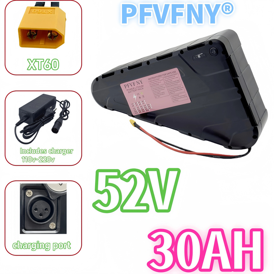 Dreieck-Akkupack 52V mit 20-60Ah und 40Ah BMS Sicherheitssystem in Schwarz für 500-3000W Motoren und Fahrräder - Bild 2