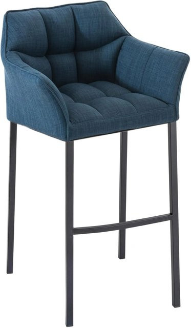 DELUKE Barhocker GIBEL Barstuhl mit Lehne aus Stoff in Blau und Metall, B/T/H: 64 x 48 x 110 cm - Bild 1
