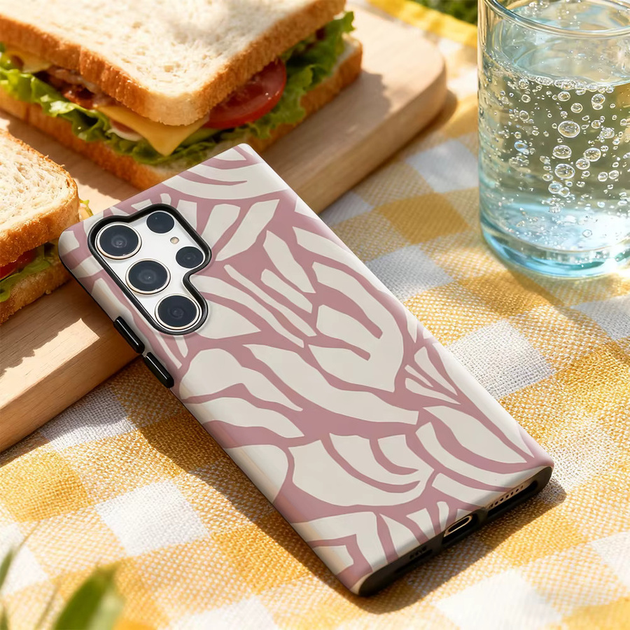 Glänzende Handyhülle mit rosa Blattmuster für Samsung Galaxy S25 Ultra, S24 und S23 Ultra Plus mit doppellagiger Rückseite - Bild 2