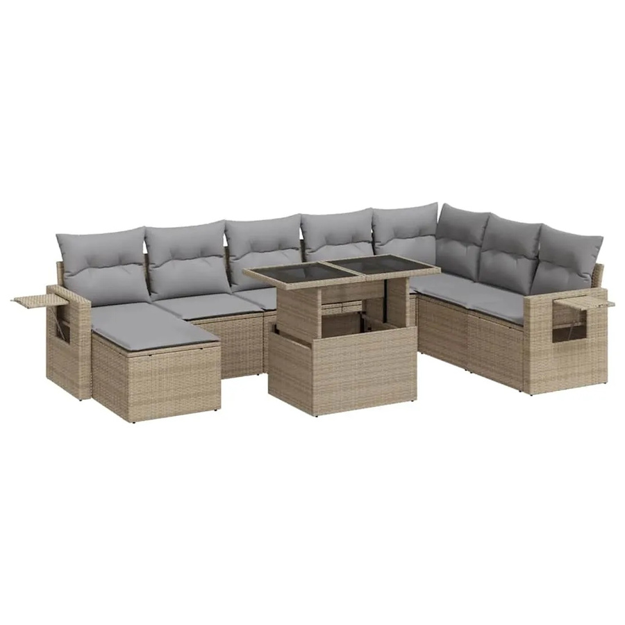 vidaXL 9-tlg Garten-Sofagarnitur in L-Form aus Poly-Rattan mit Kissen in Beige und Grau - Bild 2