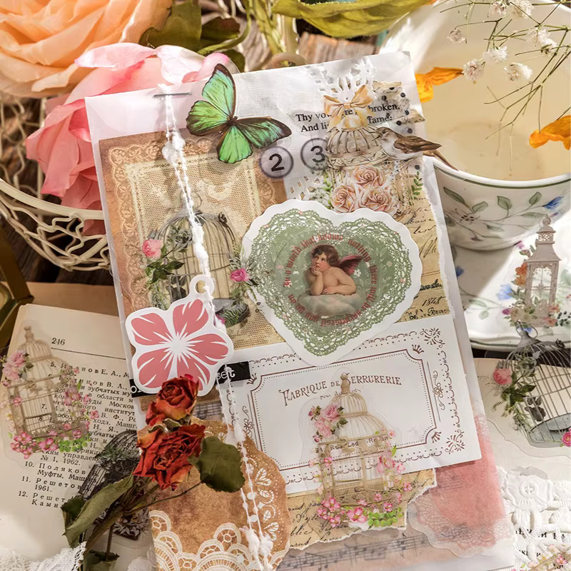 CBTstationery Blumensprache Love Song Serie Sticker-Pack mit 30 Vintage Pflanzen-Collage Aufkleckern aus PET in 6 Stilen, Mehrfarbig - Bild 2