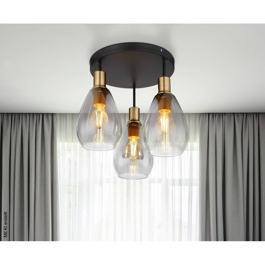 Globo Lighting Deckenleuchte Rauch in Schwarz aus Glas und Metall, rund, E27, Höhe: 38 cm, Durchmesser: 38 cm - Bild 2