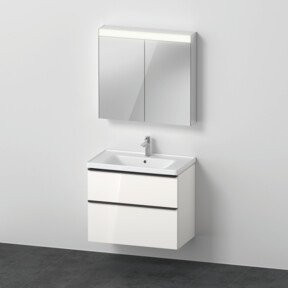 Duravit D-Neo Möbel-Set für das Badezimmer in Weiß Hochglanz mit Waschtisch-Unterbau, Spiegelschrank mit LED-Beleuchtung und Steckdose, Breite: 80 cm, Tiefe: 48 cm, Höhe: 56 cm - Bild 1