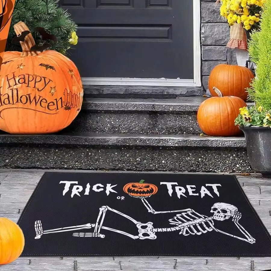 VIKAMA Halloween Skelett Fußmatte Süßes oder Saures Willkommensmatte für Innen und Außen in Schwarz - Bild 3