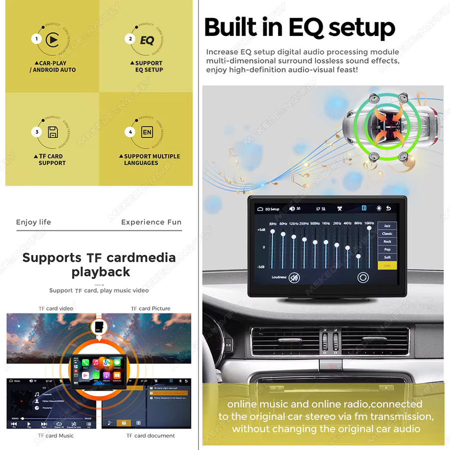 Navifly 7-Zoll Smart-Screen Autoradio mit kabellosem CarPlay und Android Auto, tragbarer Multimedia-Player in Schwarz mit AHD, Bluetooth und Wi-Fi - Bild 2