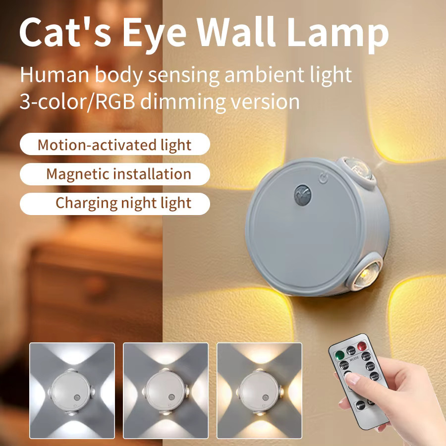 GGBEE RGB Katzenauge Magnetische Wandlampe mit Bewegungssensor und Touch-Funktion, Wiederaufladbare Nachtbeleuchtung in Multicolour für Küche und Schlafzimmer - Bild 3